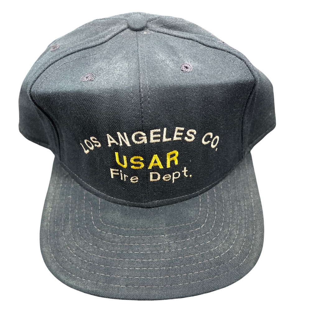Vintage Los Angeles Co Fire Dept USAR Snapback Hat Navy Blue LA County Cap